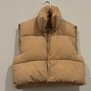Cropped Tan Puffer Vest